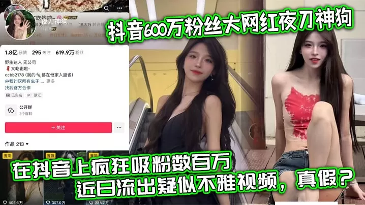 抖音600万粉丝大网红夜刀神狗,小姐姐凭借着自己的颜值和身材,靠着诱惑的微擦边作品,在抖音上疯狂吸粉数百万,近日流出疑似不雅视频,真假?